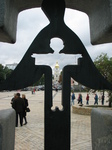 28227 Saint Sophia Cathedral through famine memorial at St. Michael's Golden-Domed Monastery in Kiev.jpg